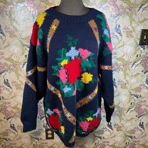 Navy & multi-coloured floral knitted sweater